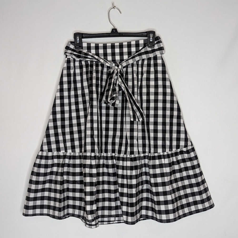 J. Crew Black and White Plaid Tie Waist Midi Skirt - Picture 7 of 16